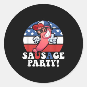 Sausage Party American Flag Usa Bbq Funny 4th Of J Classic Round Sticker