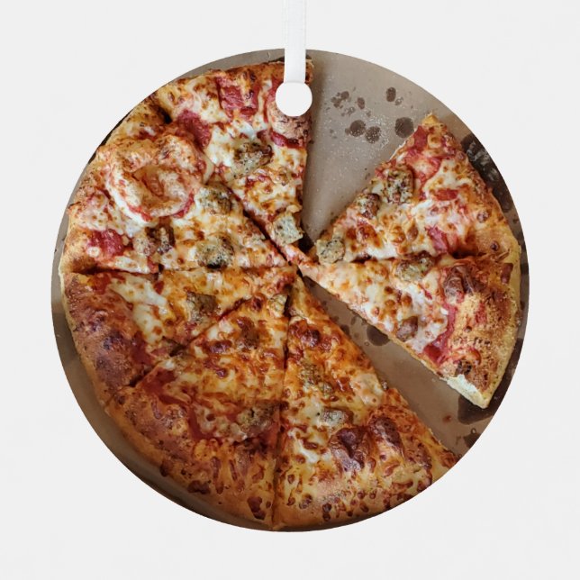 Sausage Pizza Thick Crust Food Christmas Metal Tree Decoration (Front)