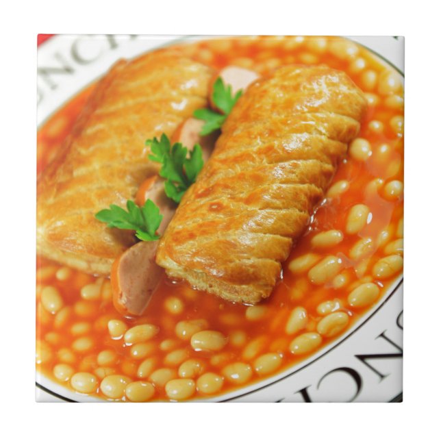 Sausage rolls and baked beans tile (Front)