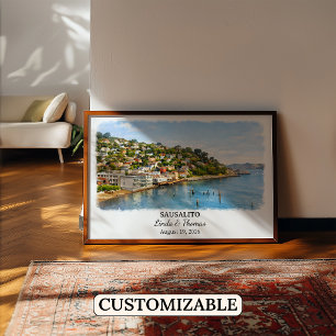 Sausalito California Poster, Watercolor, Custom Poster