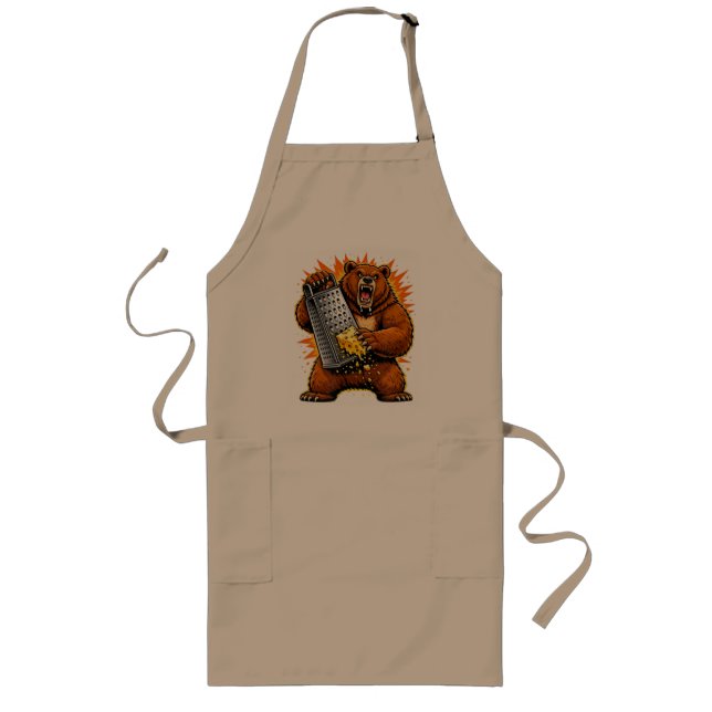 Savage Bear Grating Cheese | Funny Aggressive Anim Long Apron (Front)
