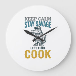 Savage Cook Alligator Vintage Engraving Graphic_1 Large Clock