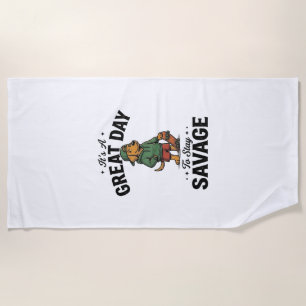 Savage Dog Vintage Engraving T-Shirt Design_1 Beach Towel