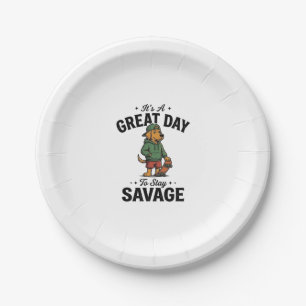 Savage Dog Vintage Engraving T-Shirt Design_1 Paper Plate