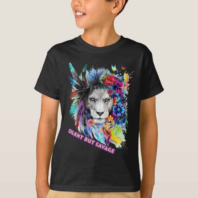 Savage Lion Sticker  T-Shirt (Front)