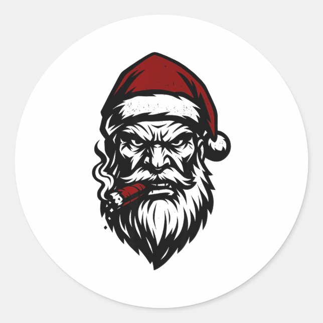 Savage Santa Claus Smoking Cigar Christmas  Classic Round Sticker (Front)