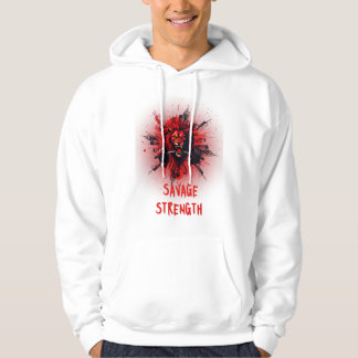 Savage Strength – Roaring Red Lion with Barbell Gy Hoodie
