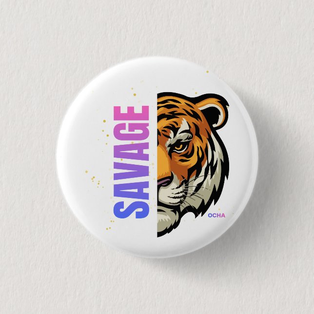 Savage Tiger Half Face Split Design 3 Cm Round Badge (Front)