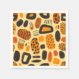 "Savanna Pop: Tribal Vibes in Orange & Black" Napkin