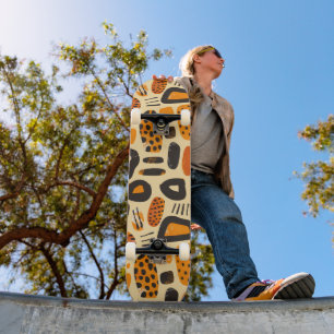 "Savanna Pop: Tribal Vibes in Orange & Black" Skateboard