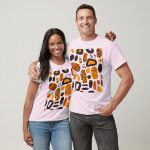 "Savanna Pop: Tribal Vibes in Orange & Black" T-Shirt