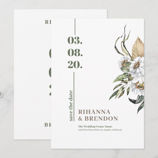 Savanna Watercolors flower bouquet Invitation (Front/Back)