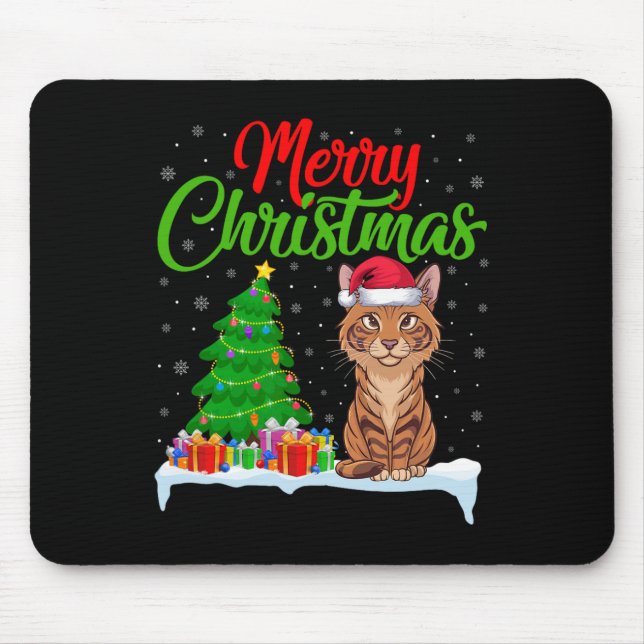 Savannah Cat Christmas Tree Lights Xmas Savannah C Mouse Pad (Front)
