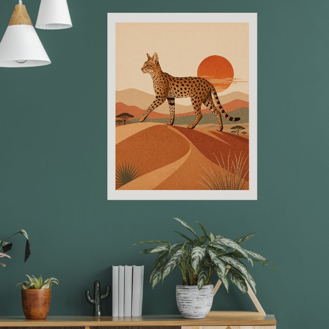 Savannah Cat Desert Sunset Wall Art Safari Boho  (Living Room 1)
