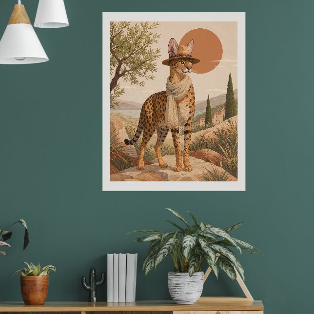 Savannah Cat Explorer Boho Wall Art Print Safari (Living Room 1)