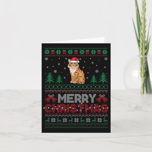 Savannah Cat Lovers Santa Hat Christmas Tree Light Card (Front)