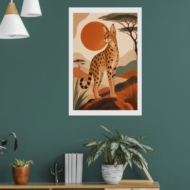 Savannah Cat on Rock Boho Wall Art Print Safari  (Living Room 1)