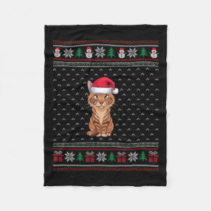 Savannah Cat Wearing Santa Hat Ugly Xmas Savannah  Fleece Blanket