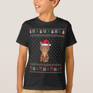 Savannah Cat Wearing Santa Hat Ugly Xmas Savannah  T-Shirt