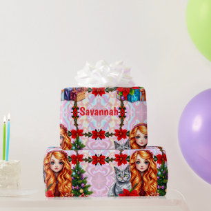 SAVANNAH ~ Christmas Girl and Cat ~ Wrapping Paper