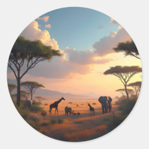 Savannah Dawn – African Sunrise Landscape Classic  Round Sticker