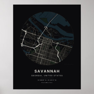 Savannah GA Black City Map Art Print