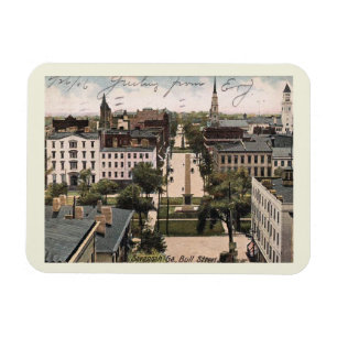 Savannah GA, Bull St View, Vintage 1906 Magnet