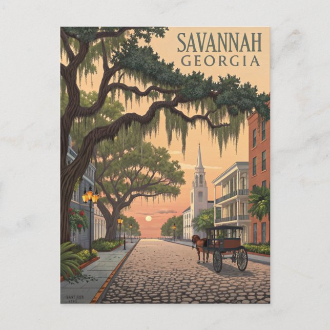 Savannah GA Cobblestone Street Postcard (Front)