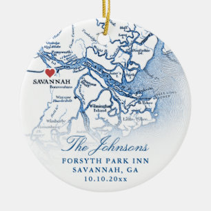 Savannah GA Map Wedding Photo Christmas Ceramic Tree Decoration