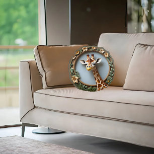 Savannah Gaze Giraffe Round Cushion