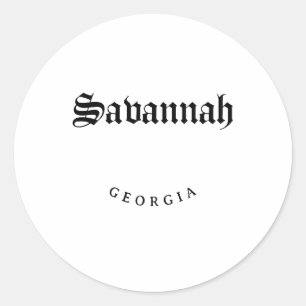 Savannah Georgia Black Font Classic Round Sticker
