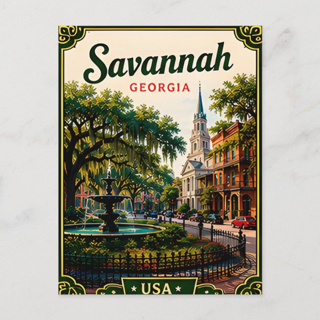 🌿 Savannah Georgia Historic Vacation Memory 🌿 Postcard (Front)