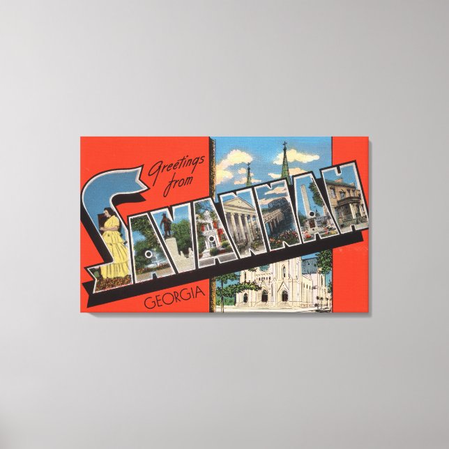 Savannah, Georgia - Large Letter Scenes 2 Canvas Print (Front)