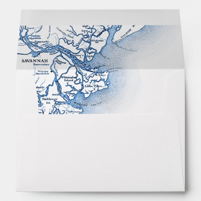 Savannah Georgia Map Navy Blue Wedding Envelope (Back (Bottom))