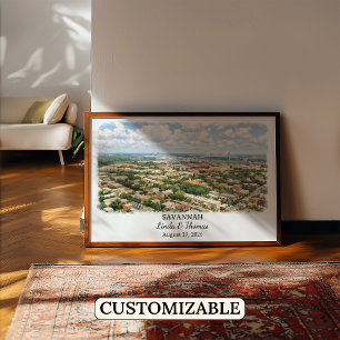 Savannah Georgia Poster, Watercolor, Custom Poster