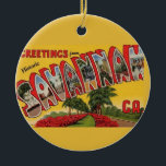 Savannah Georgia Retro Colourful Ceramic Tree Decoration<br><div class="desc">A wonderful vintage postcard of Savannah, Georgia repurposed on an ornament. Keep the image on the back or replace it with a personal message.</div>