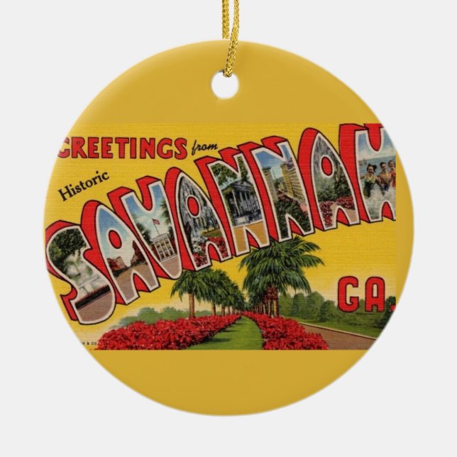 Savannah Georgia Retro Colourful  Ceramic Tree Decoration (Front)