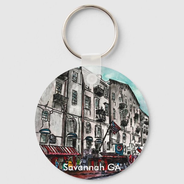 Savannah Georgia River Street art drawing Key Ring (Front)