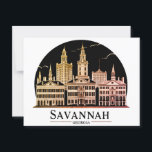 Savannah Georgia Skyline   Postcard<br><div class="desc">Bring the charm of Savannah, Georgia to your space with this elegant architectural skyline print. Featuring iconic historic buildings and classic Southern architecture, this design captures the timeless beauty of one of America’s most picturesque cities. Perfect for locals, visitors, and architecture lovers alike, this stylish print makes a great addition...</div>