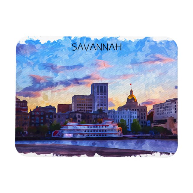 Savannah Georgia Skyline Riverfront Magnet (Horizontal)