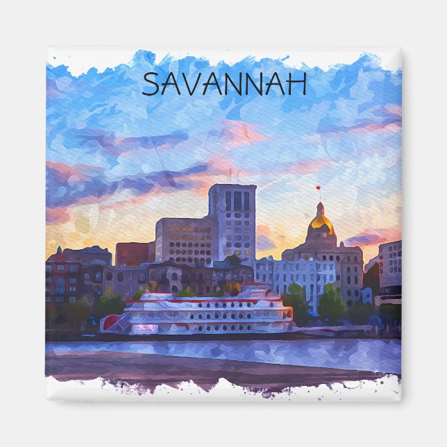 Savannah Georgia Skyline Riverfront Magnet (Front)