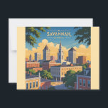 Savannah Georgia vintage Skyline   Postcard<br><div class="desc">Bring the charm of Savannah, Georgia to your space with this elegant architectural skyline print. Featuring iconic historic buildings and classic Southern architecture, this design captures the timeless beauty of one of America’s most picturesque cities. Perfect for locals, visitors, and architecture lovers alike, this stylish print makes a great addition...</div>
