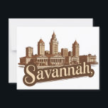 Savannah Georgia vintage Skyline   Postcard<br><div class="desc">Bring the charm of Savannah, Georgia to your space with this elegant architectural skyline print. Featuring iconic historic buildings and classic Southern architecture, this design captures the timeless beauty of one of America’s most picturesque cities. Perfect for locals, visitors, and architecture lovers alike, this stylish print makes a great addition...</div>