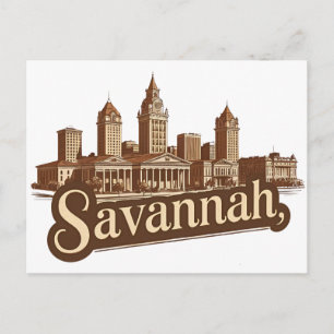 Savannah Georgia vintage Skyline   Postcard