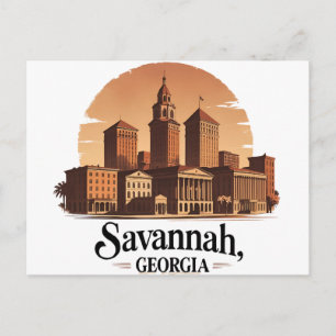 Savannah Georgia vintage Skyline   Postcard