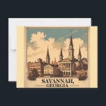 Savannah Georgia vintage Skyline   Postcard<br><div class="desc">Bring the charm of Savannah, Georgia to your space with this elegant architectural skyline print. Featuring iconic historic buildings and classic Southern architecture, this design captures the timeless beauty of one of America’s most picturesque cities. Perfect for locals, visitors, and architecture lovers alike, this stylish print makes a great addition...</div>
