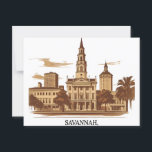 Savannah Georgia vintage Skyline   Postcard<br><div class="desc">Bring the charm of Savannah, Georgia to your space with this elegant architectural skyline print. Featuring iconic historic buildings and classic Southern architecture, this design captures the timeless beauty of one of America’s most picturesque cities. Perfect for locals, visitors, and architecture lovers alike, this stylish print makes a great addition...</div>