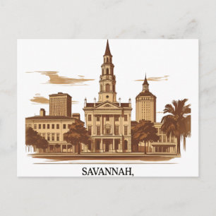 Savannah Georgia vintage Skyline   Postcard