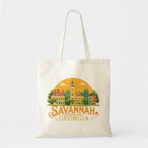 Savannah Georgia vintage Skyline   Tote Bag