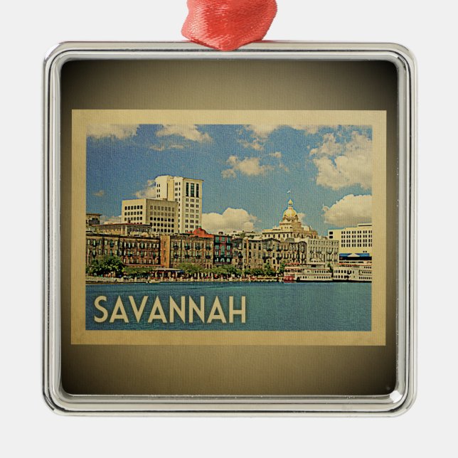 Savannah Georgia Vintage Travel Ornament (Front)